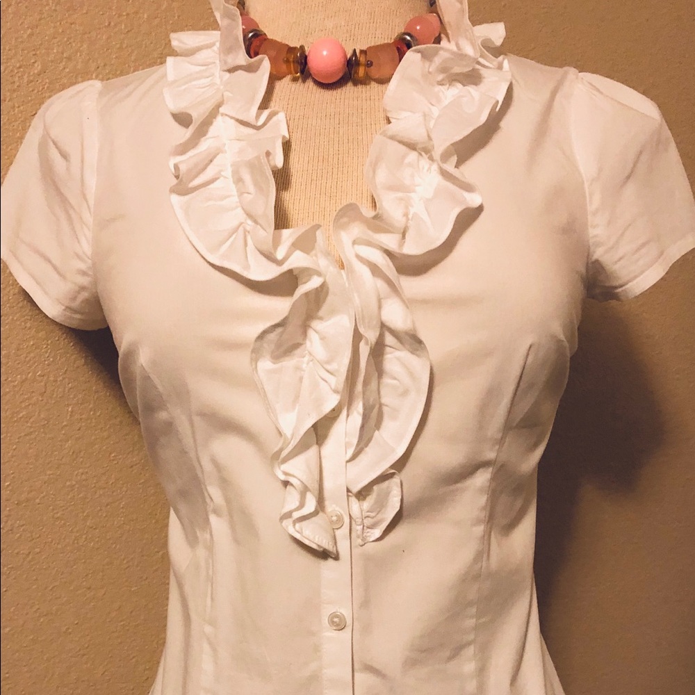 Loft Ruffle White Blouse
